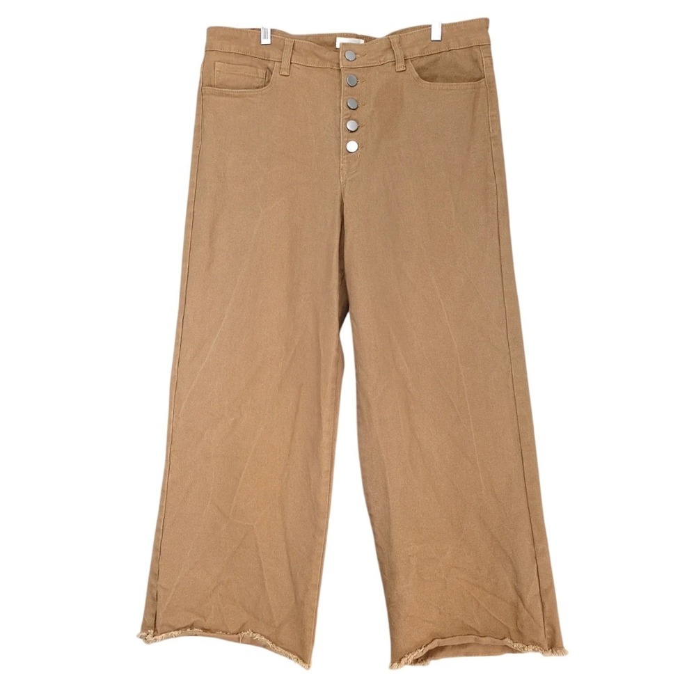 Anniewear Brown Wide-Leg Crop Jeans Womens Plus 1X 34x26 Button Fly Boho Western